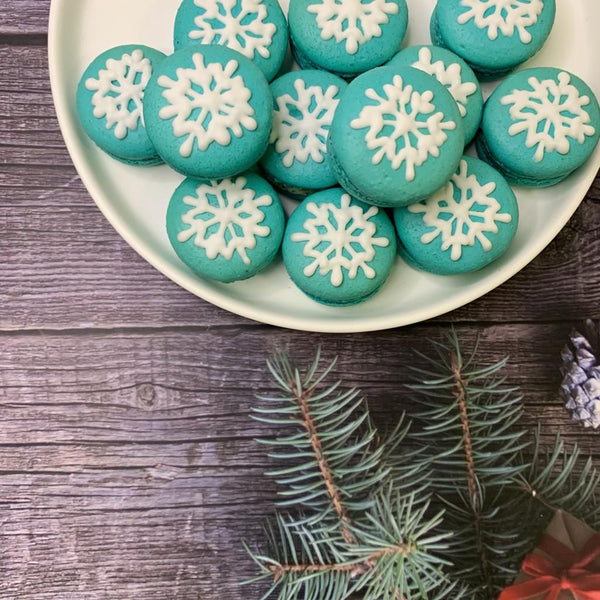 Christmas Macarons - Snowflake Design (Blue) - $2.80
