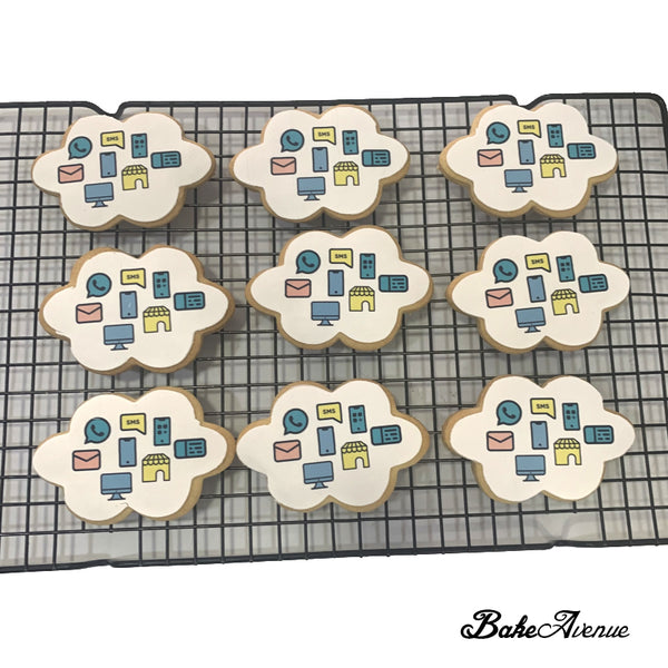 Corporate Orders - Customised Shaped Cookies - Cloud with 8 icons