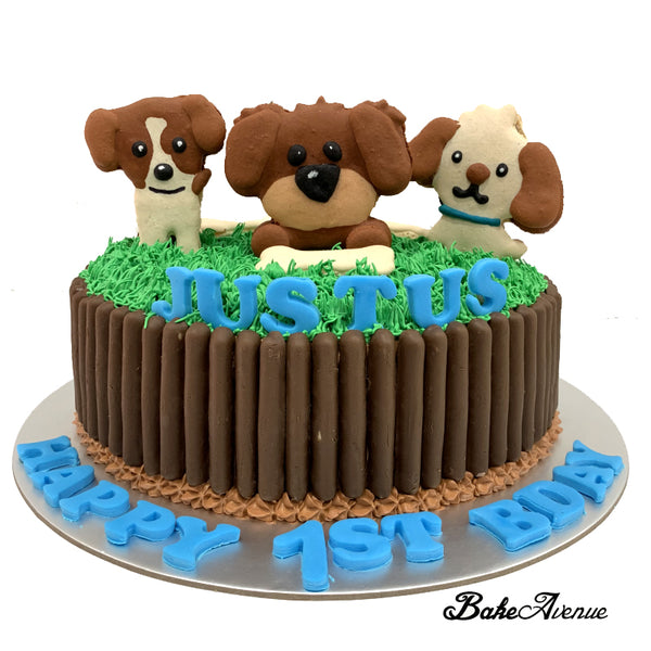Dog Macaron Toppers Cake with chocolate fingers