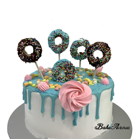 Donut Macaron Toppers Drip Cake