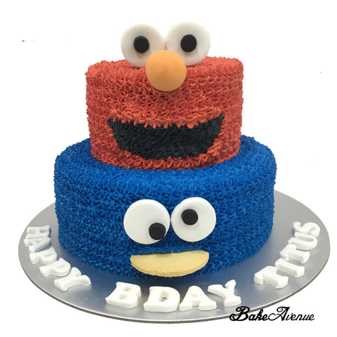 Sesame Street - Elmo Cookie Monster Face 2-Tiers Cake