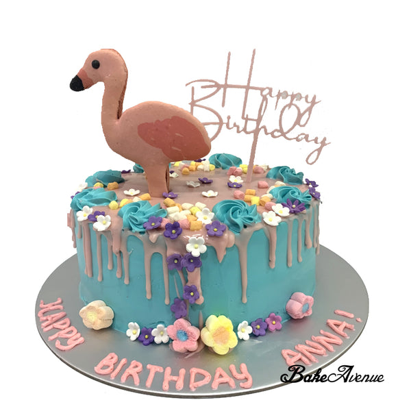 Flamingo Macaron Topper Drip Cake