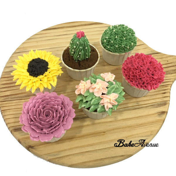 Garden Theme Floral Cactus Cupcakes