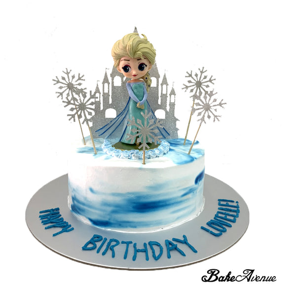 Frozen Ombre Cake with toppers (Smooth Finish marble white blue)