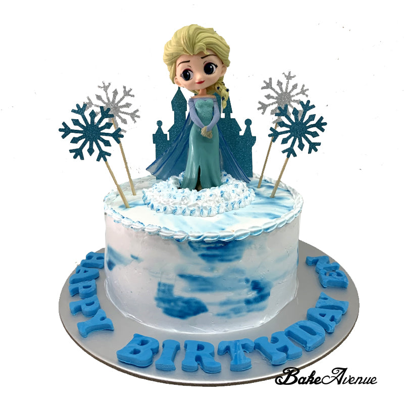 Frozen Ombre Cake with toppers (Smooth Finish marble white blue)