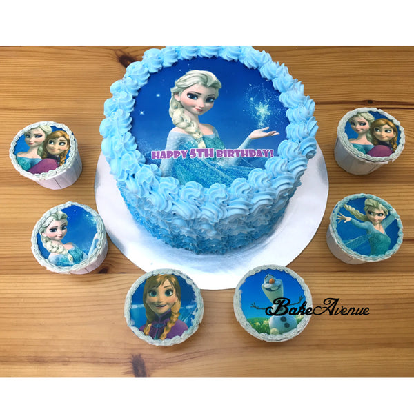 Frozen Ombre Cake with Frozen cupcakes