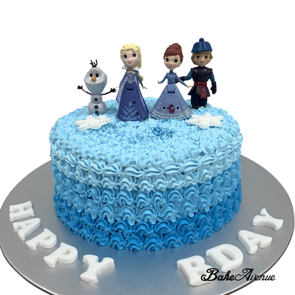 Frozen Ombre Cake with toppers (with a set of Frozen Toppers of 4)