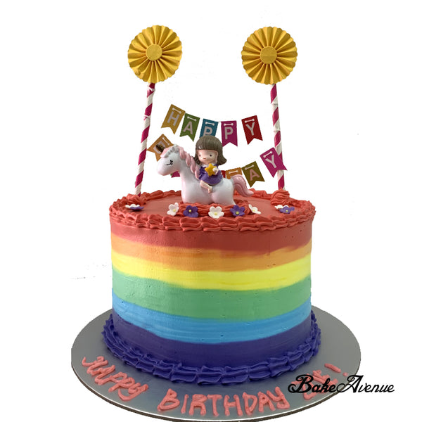 1st Birthday Rainbow Cake with toppers