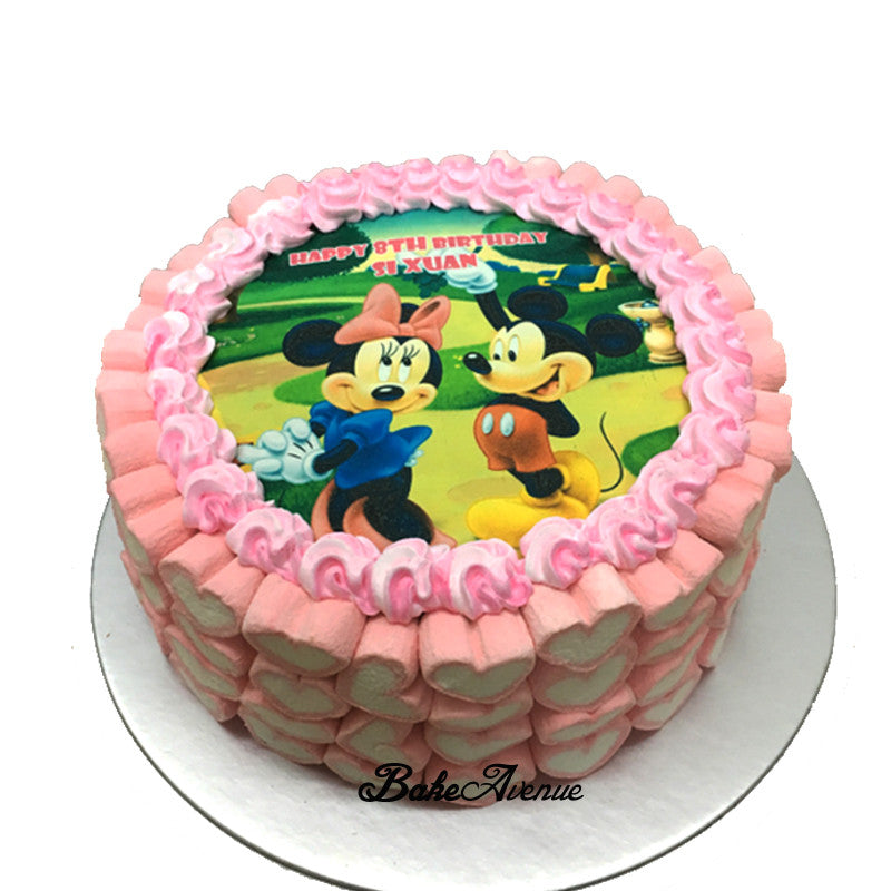 Mickey theme ombre cake with marshmallows