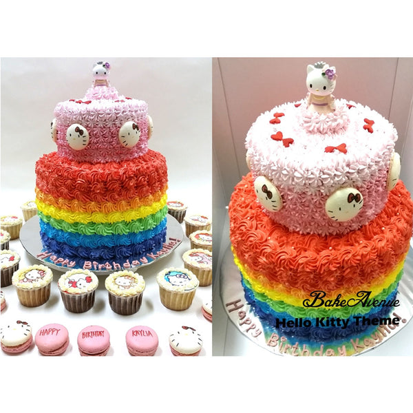 Hello Kitty Ombre Rainbow Cake with Macarons