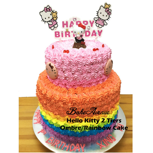 Hello Kitty Ombre Rainbow Cake with Macarons