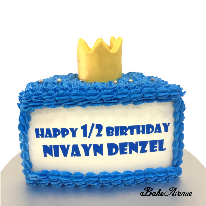 Half Year Old Blue Cake with Crown