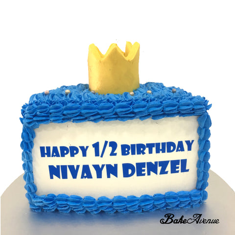 Half Year Old Blue Cake with Crown