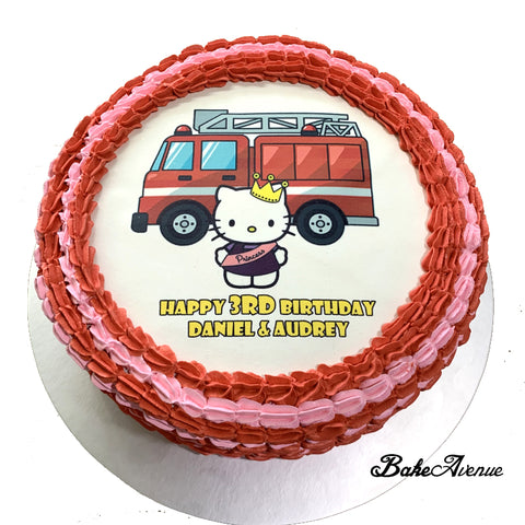 Hello Kitty & Fire Engine icing image Ombre Cake (Dual Themes)