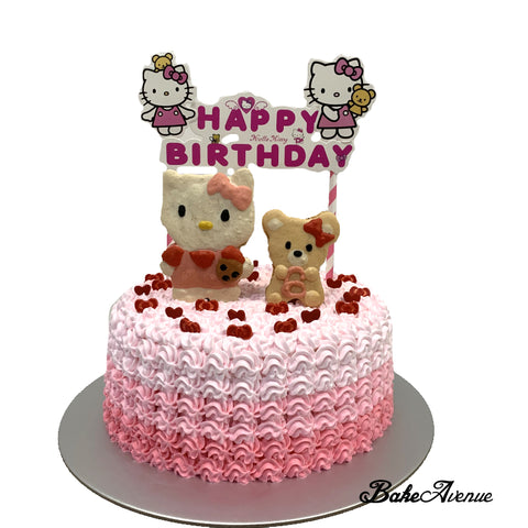 Hello Kitty & Bear Macaron Topper Ombre Cake