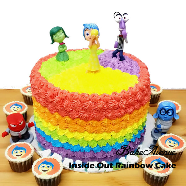 Inside Out Rainbow Cake with Inside Out cupcakes