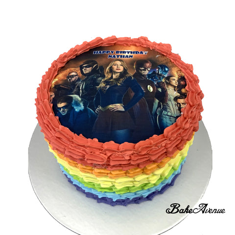 Legends of Supergirl icing image Rainbow Cake