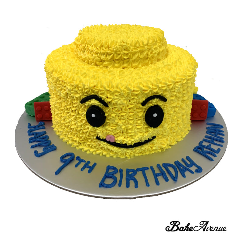 Lego Man Head Cake with Solid Chocolate Lego Blocks - - CakesDecor