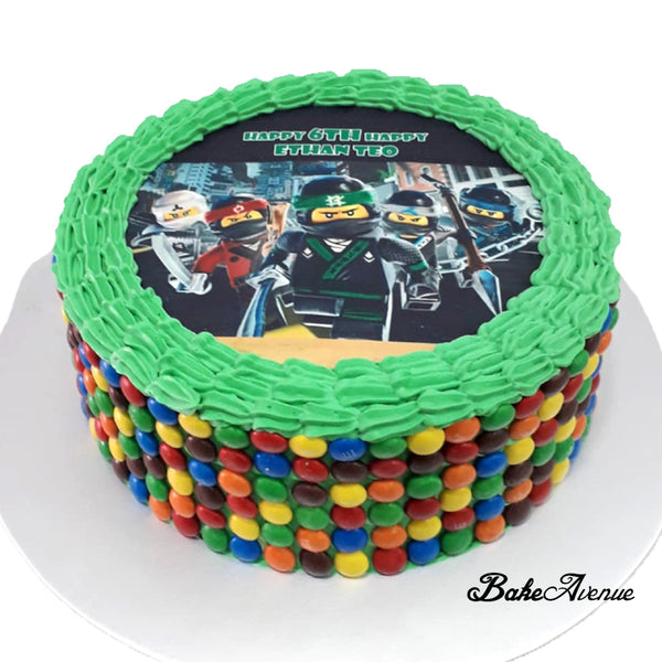 Lego Theme icing image M&M Chocolate Cake - Ninjago
