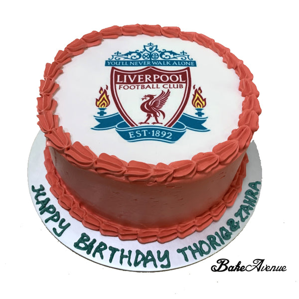 Sports Soccer - Liverpool icing image Vanilla/Chocolate Cake (with Red side)
