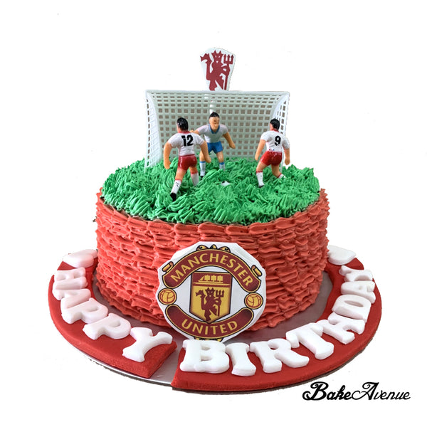Sports Soccer Ombre Cake with toppers (Manchester United Football)