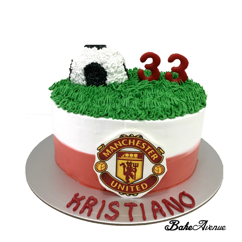 Sports Soccer Theme Cake with a soccer ball (Manchester United Football)