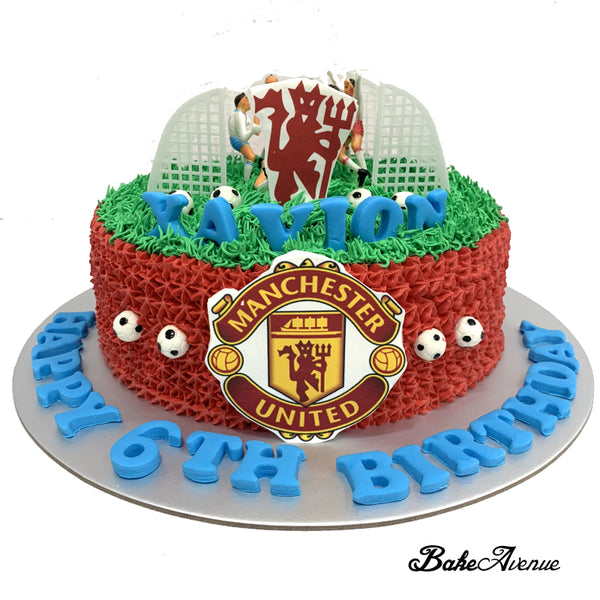 Sports Soccer Ombre Cake with toppers - 2 Goal Poles (Manchester United Football)