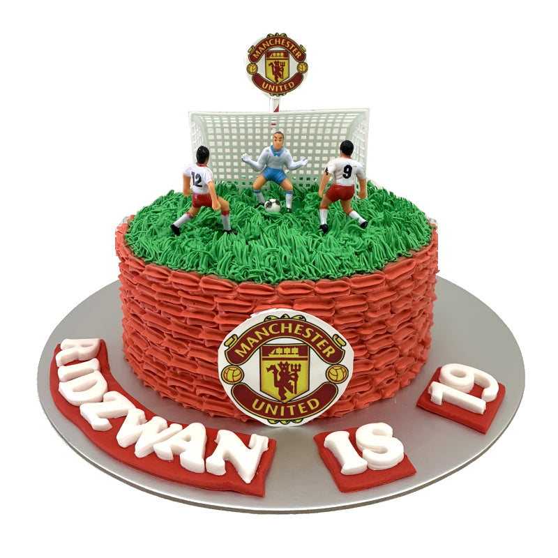 Sports Soccer Ombre Cake with toppers (Manchester United Football)