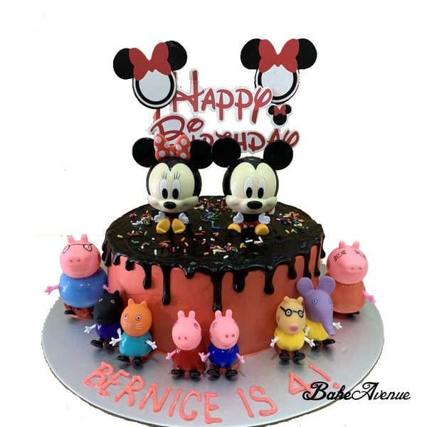 Mickey Minnie Peppa Pig Toppers Drip Cake