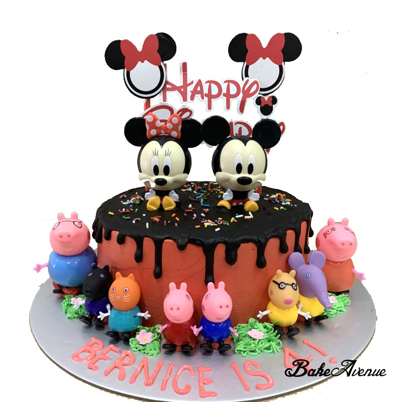 Mickey Minnie Peppa Pig Toppers Drip Cake