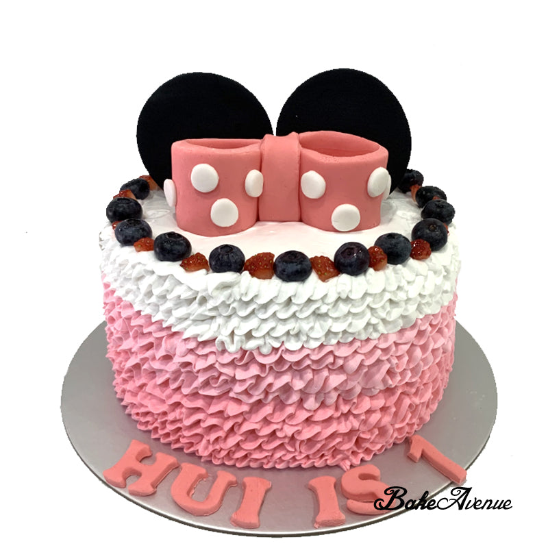 Minnie Fondant Ears & Ribbon Ombre Cake (with strawberries & Blueberries)