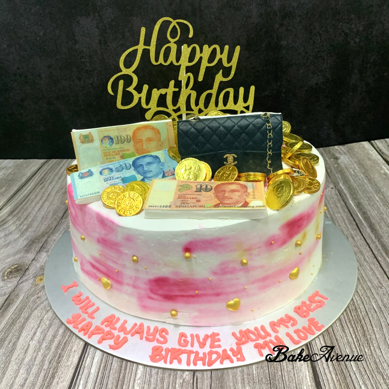 Money Pulling Ombre Cake with Money and branded bag (Smooth