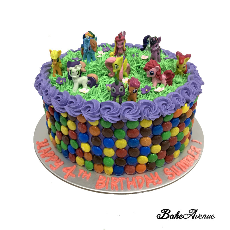 My Little Pony M&M Chocolate Cake with toppers