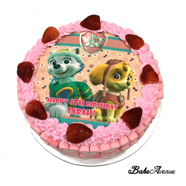 Paw Patrol icing image Strawberry Cake (with marshmallows)