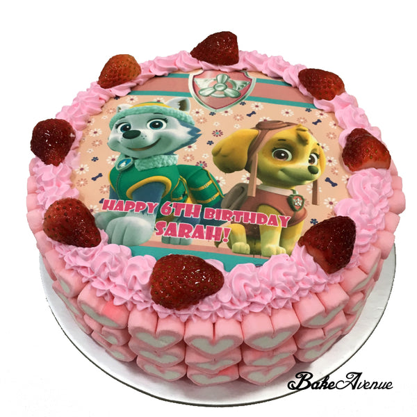 Paw Patrol icing image Strawberry Cake (with marshmallows)