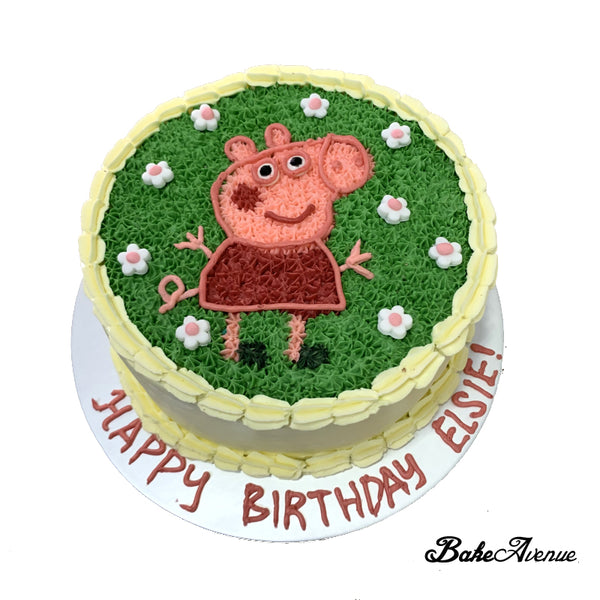 Peppa Pig Buttercream Cake (with fondant flowers decor)