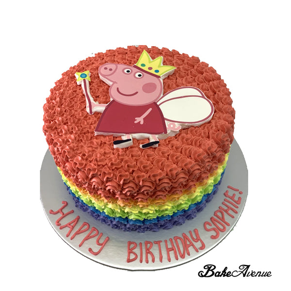 Peppa Pig icing image on fondant Rainbow Cake