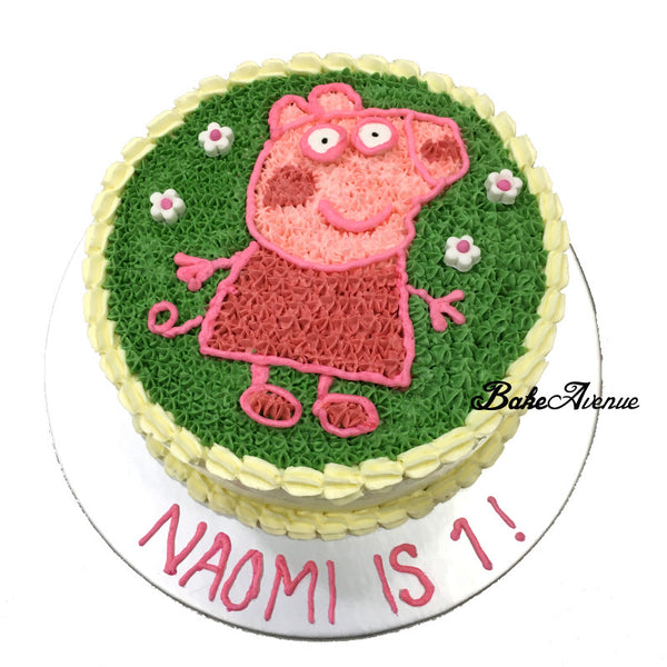 Peppa Pig Buttercream Cake (with fondant flowers decor)