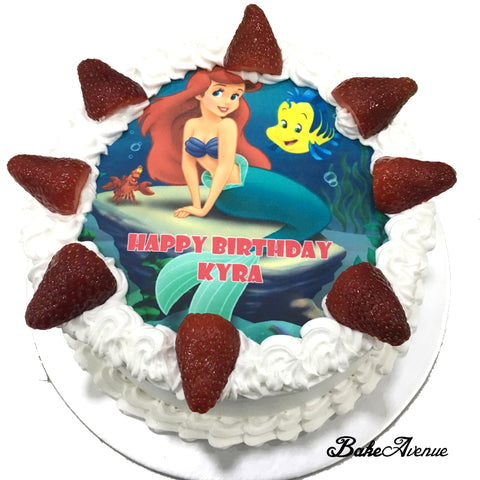 Princess Ariel Mermaid icing image Strawberry Cake