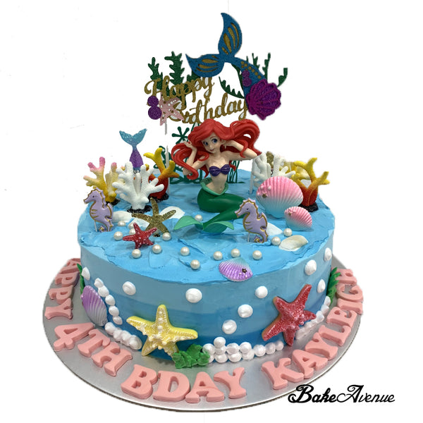 Princess Ariel / Mermaid Smooth Finish Ombre Cake with toppers (Design 3)