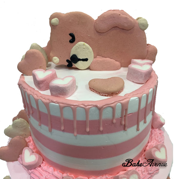 Sleepy Bear Macaron Topper 2-Tiers Cake