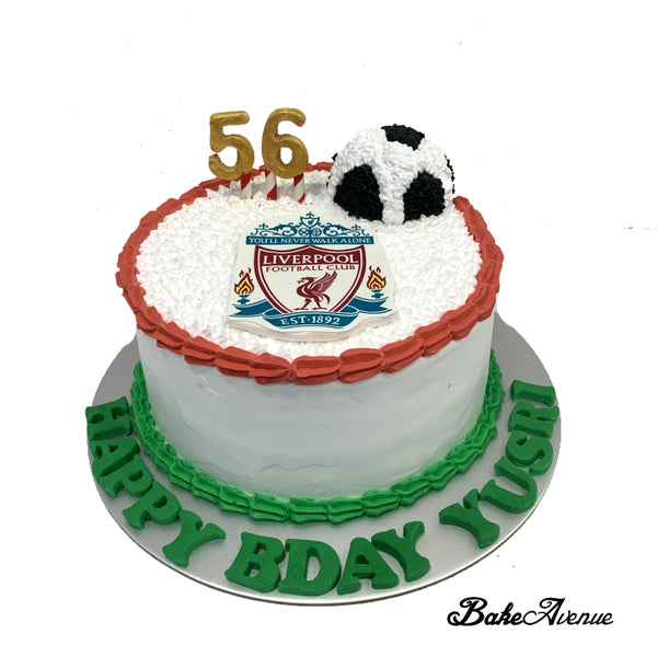 Sports Soccer Theme Cake with a soccer ball (Liverpool)