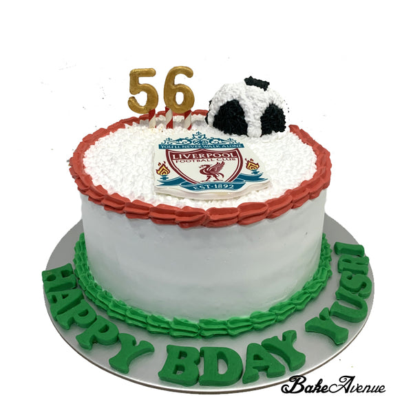 Sports Soccer Theme Cake with a soccer ball (Liverpool)