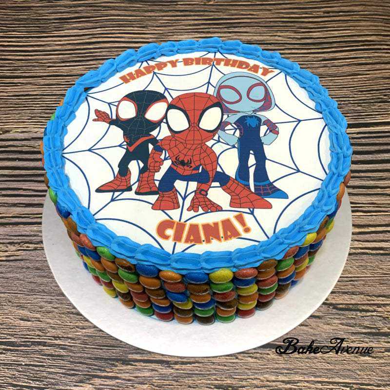 Spiderman icing image M&M Chocolate Cake