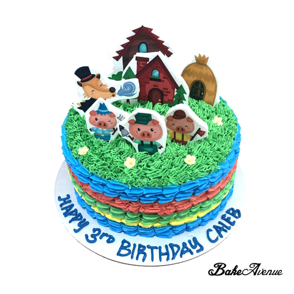 Three Little Pigs Cake with Edible Image fondant toppers