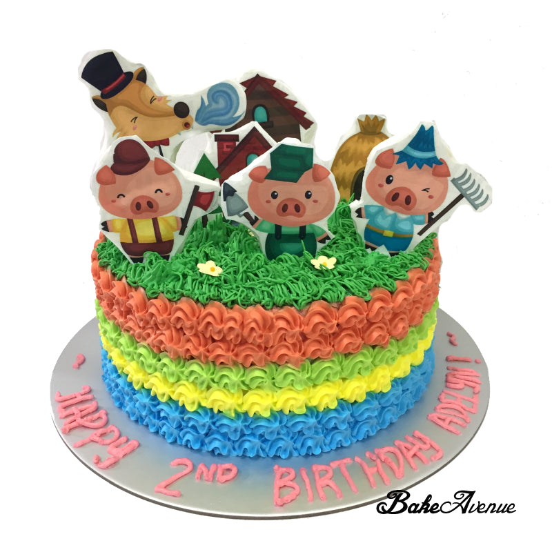 Three Little Pigs Cake with Edible Image fondant toppers