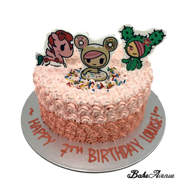 Tokidoki Ombre Cake with Edible Image fondant toppers