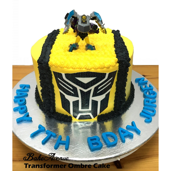 Transformer Ombre Cake with toppers (Bumble Bee)