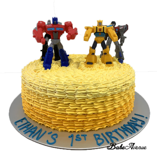 Transformer Ombre Cake with toppers (Bumble Bee)
