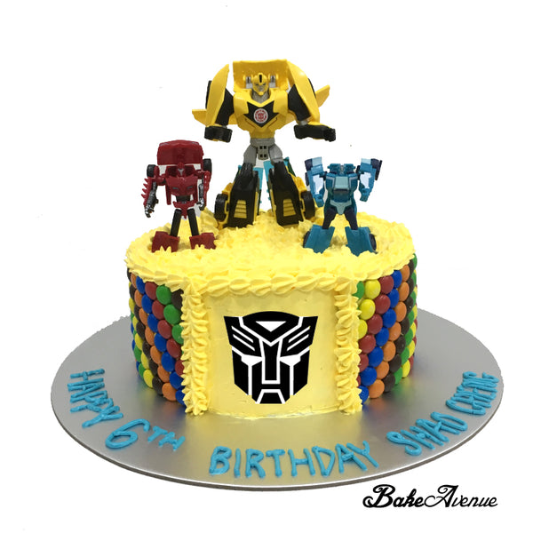 Transformer M&M Chocolate Cake with toppers